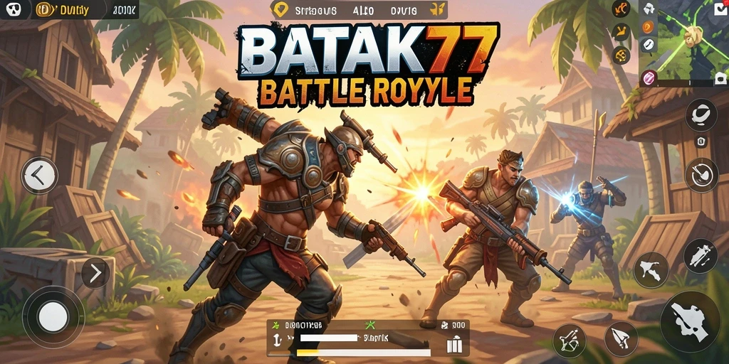 Tangkapan layar utama BATIK77 menampilkan aksi mendebarkan dalam pertempuran Battle Royale.