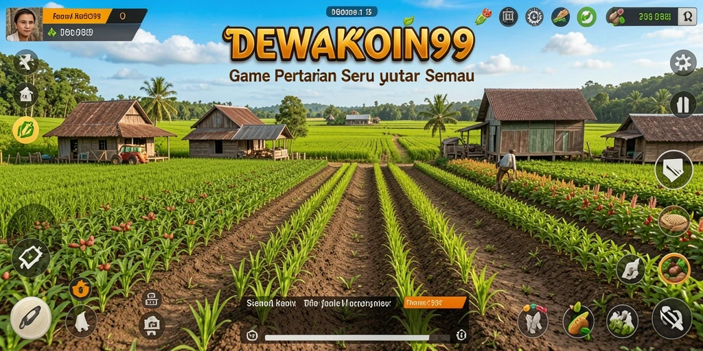 Tampilan gameplay DEWAKOIN99 dengan kegiatan bertani yang seru.