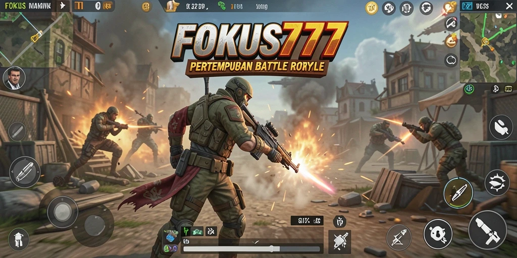 Screenshot gameplay FOKUS777 yang menampilkan aksi pertempuran seru di arena.