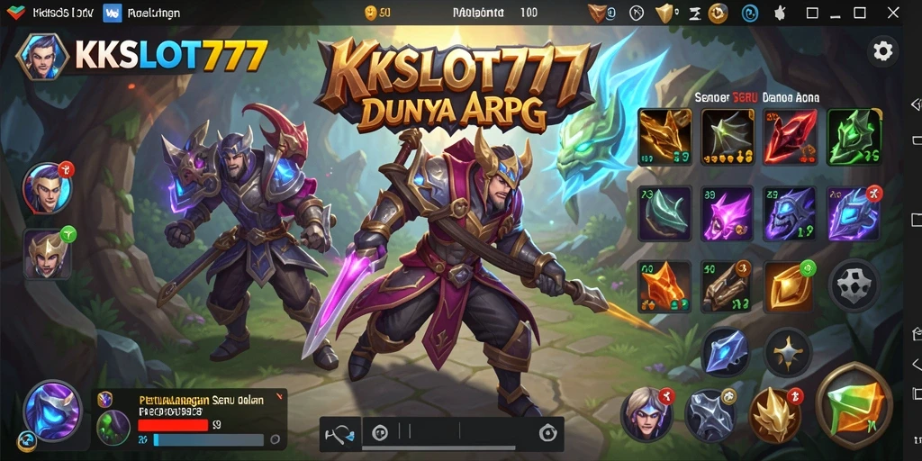 Screenshot KKSLOT777 menunjukkan pertarungan ARPG yang mendebarkan.