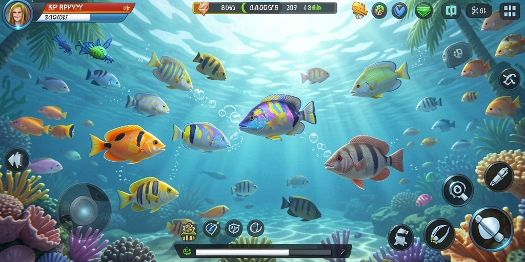 Screenshot gameplay RPYYY yang menunjukkan aksi menembak ikan.