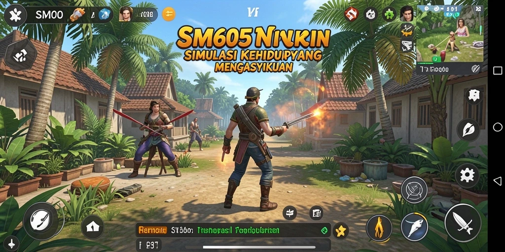 Screenshot utama SM605 menampilkan gameplay menarik dari simulasi kehidupan.